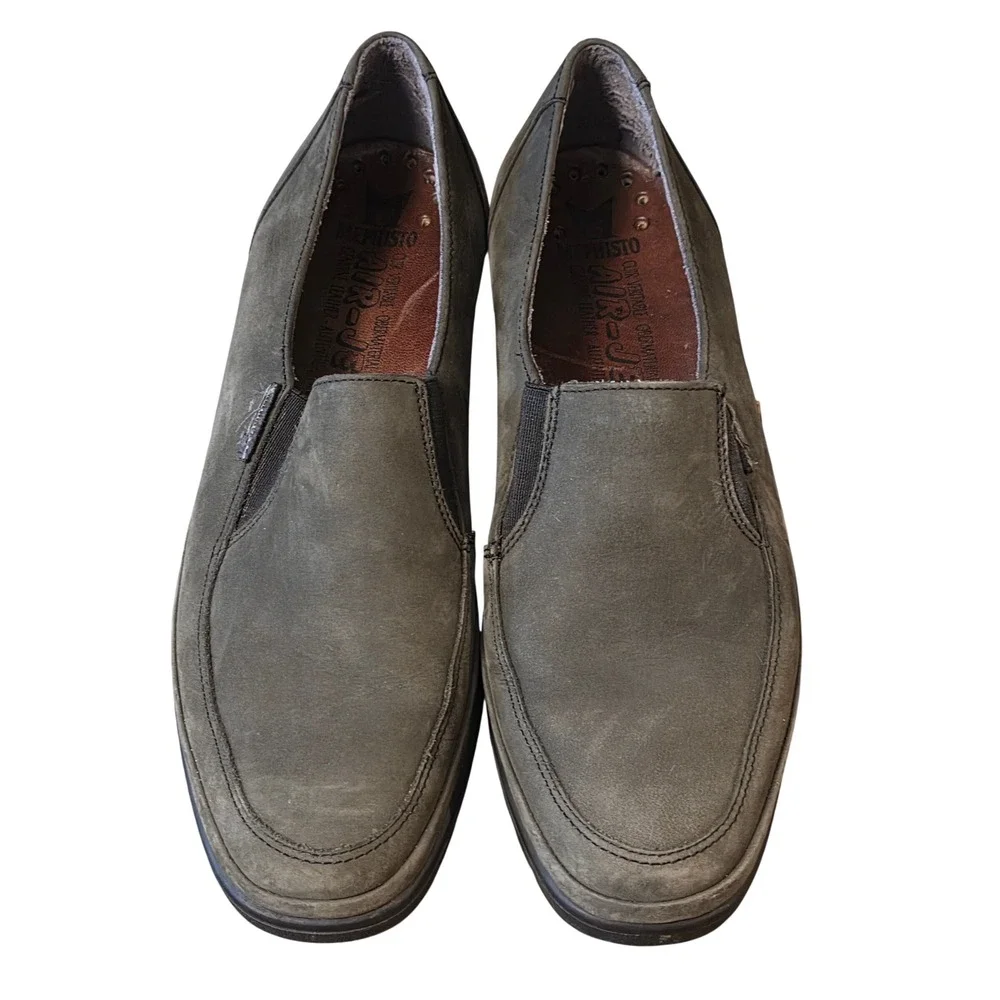 Mephisto Air-Jet 8 Olive Fern Moss Green Nubuck Leather Wedge Slip On Loafers